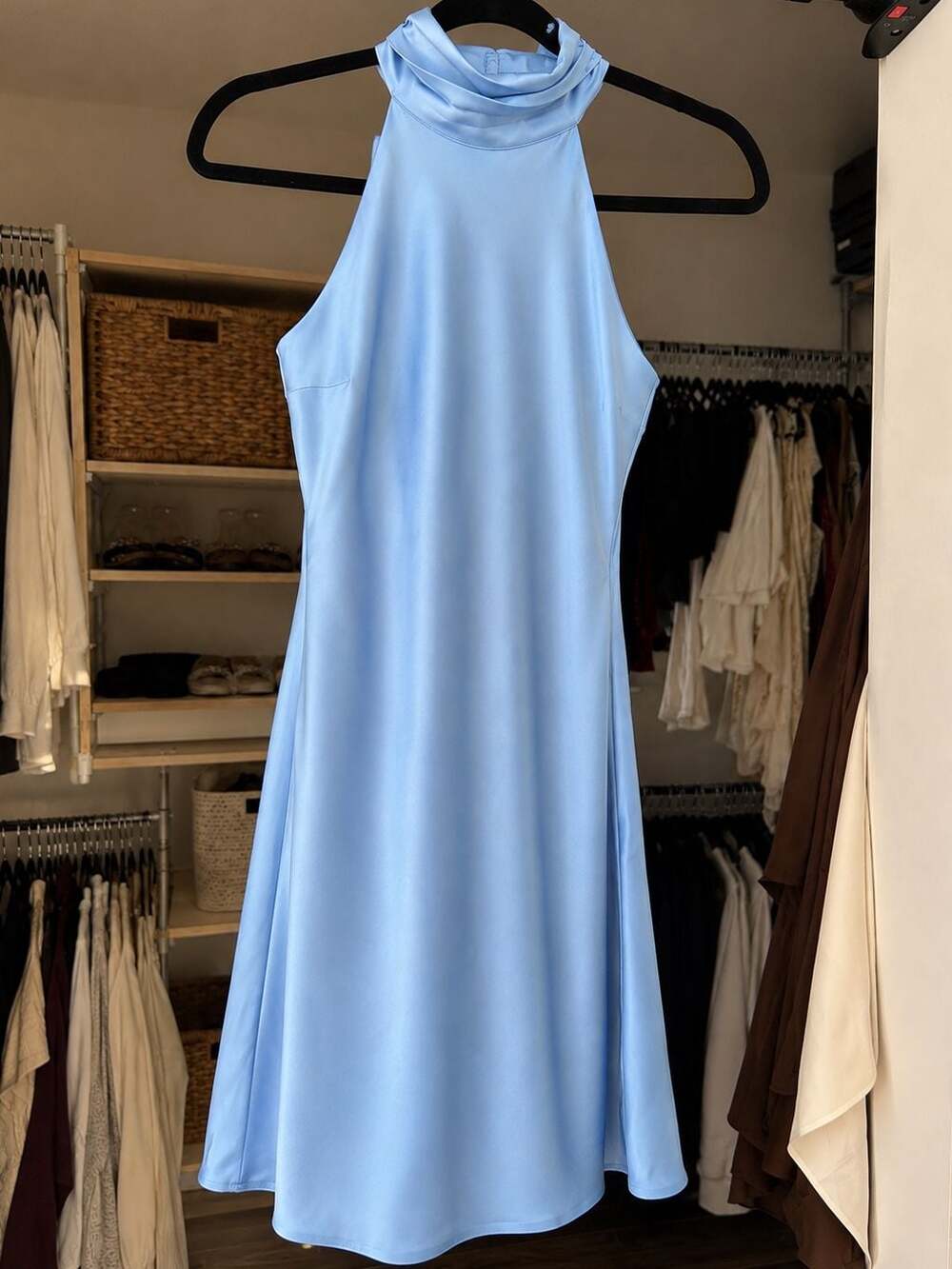 Princess Polly Emily Tie-Back Satin Mini Halter Dress Baby Blue
